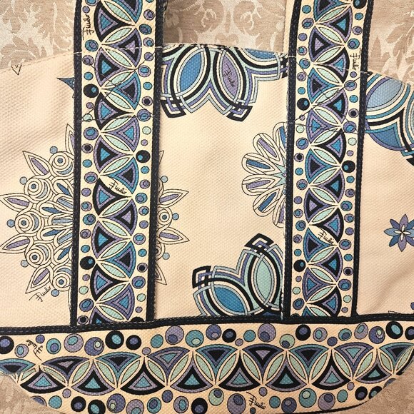 Emilio Pucci blue purple mandala snowflake canvas tote Italy Marilyn Monroe - Picture 6 of 12